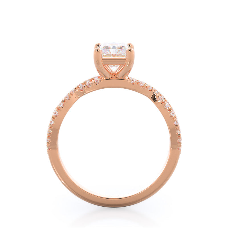 Forever Twisting Diamond Engagement Ring with Radiant Cut Diamond in 14KT Rose Gold view 2
