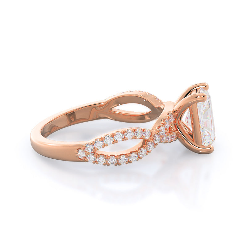 Forever Twisting Diamond Engagement Ring with Radiant Cut Diamond in 14KT Rose Gold view 3
