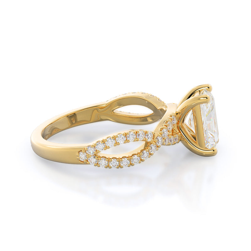 Forever Twisting Diamond Engagement Ring with Radiant Cut Diamond in 14KT Yellow Gold view 3
