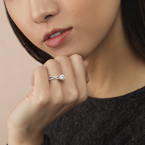 Model Wearing Forever Twisting Diamond Engagement Ring view