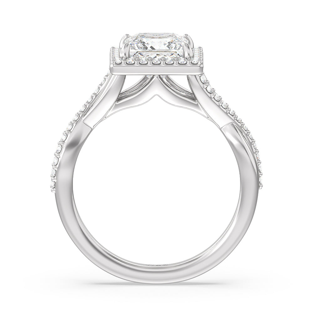 Swaying Split Shank Halo Diamond Engagement Ring with Princess Cut Diamond in 14KT Platinum view 2

