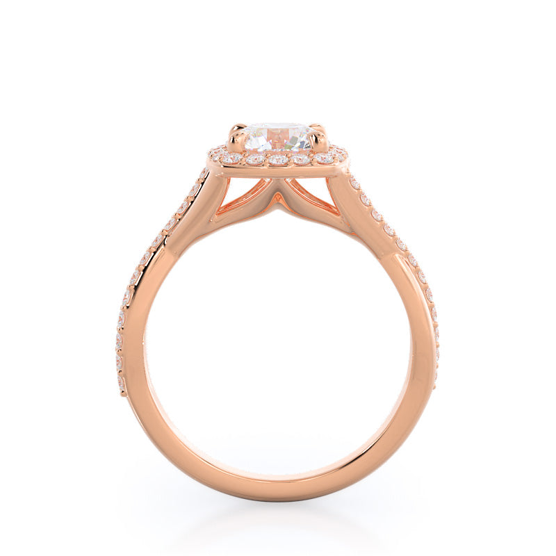 Swaying Split Shank Halo Diamond Engagement Ring with Round Cut Diamond in 14KT Rose Gold view 2
