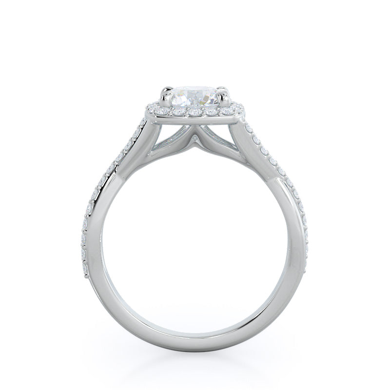 Swaying Split Shank Halo Diamond Engagement Ring with Round Cut Diamond in 14KT Platinum view 2
