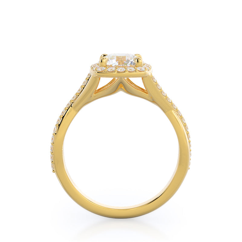 Swaying Split Shank Halo Diamond Engagement Ring with Round Cut Diamond in 14KT Yellow Gold view 2
