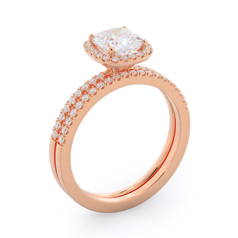 Pave Halo Diamond Engagement Ring with Cushion Cut Diamond in 14KT Rose Gold view 4
