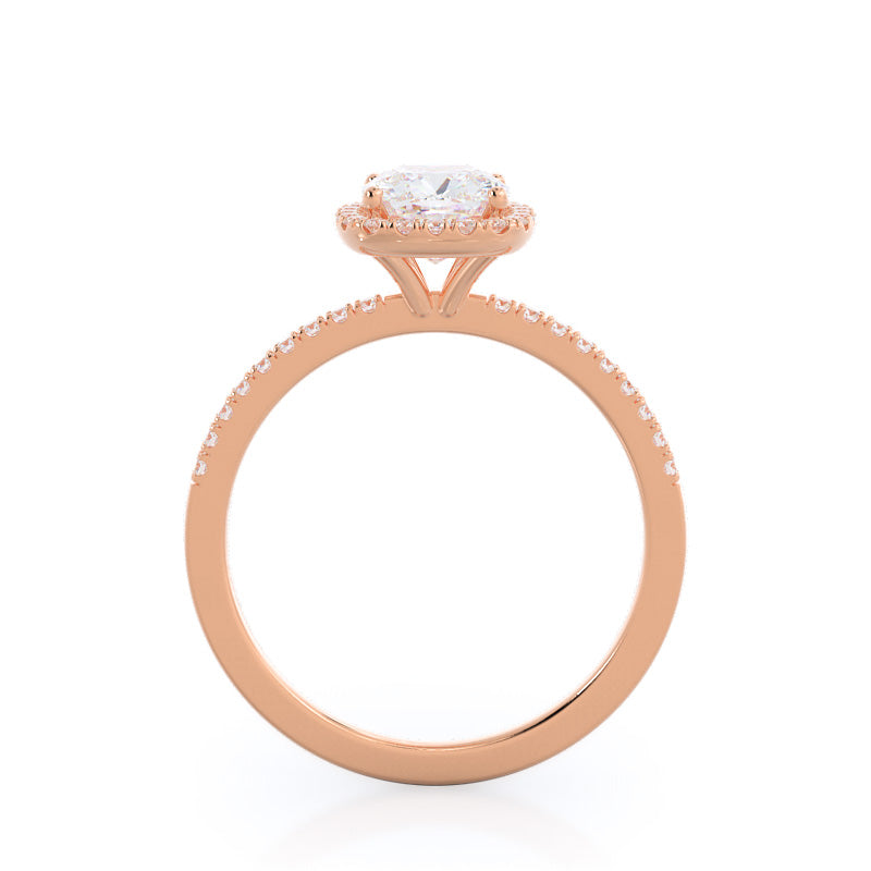 Pave Halo Diamond Engagement Ring with Cushion Cut Diamond in 14KT Rose Gold view 2
