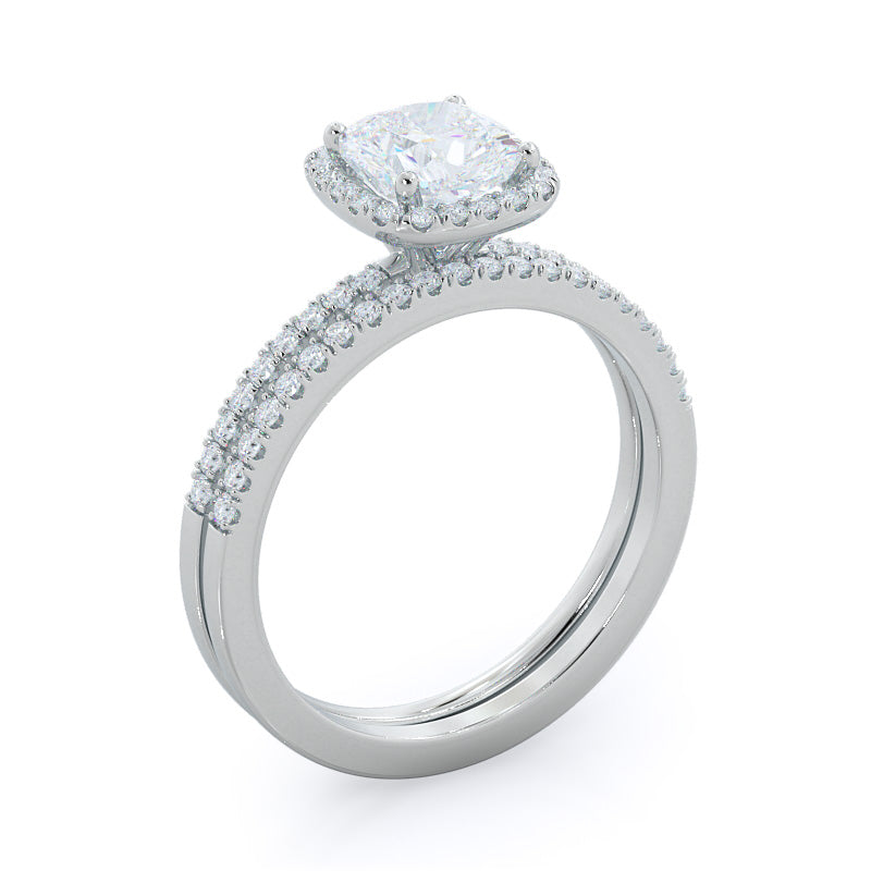 Pave Halo Diamond Engagement Ring with Cushion Cut Diamond in 14KT Platinum view 4
