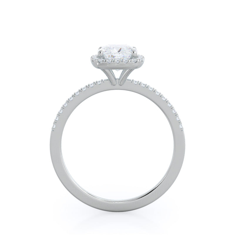 Pave Halo Diamond Engagement Ring with Cushion Cut Diamond in 14KT Platinum view 2
