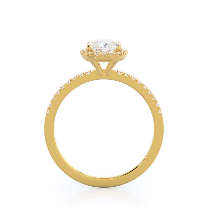 Pave Halo Diamond Engagement Ring with Cushion Cut Diamond in 14KT Yellow Gold view 2
