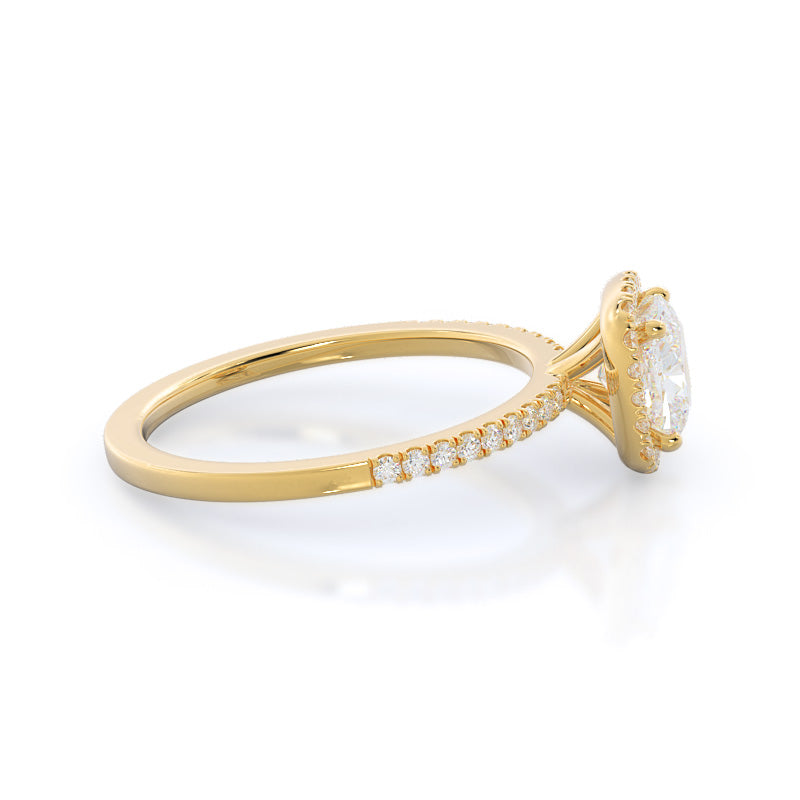 Pave Halo Diamond Engagement Ring with Cushion Cut Diamond in 14KT Yellow Gold view 3
