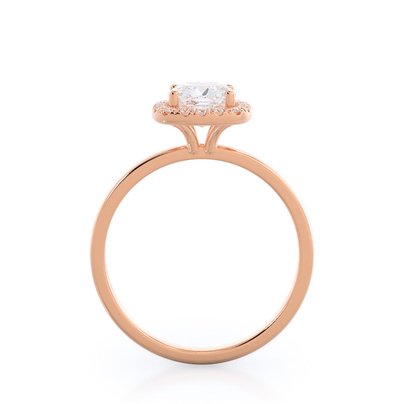 Plain Shank Halo Diamond Engagement Ring with Cushion Cut Diamond in 14KT Rose Gold view 2
