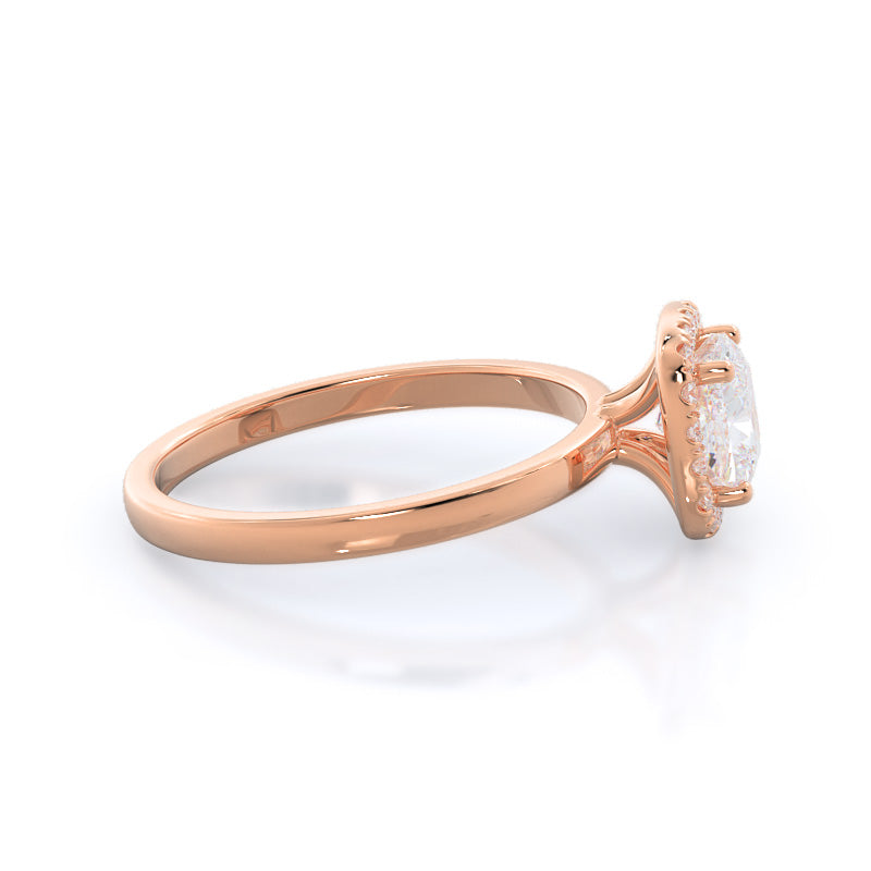 Plain Shank Halo Diamond Engagement Ring with Cushion Cut Diamond in 14KT Rose Gold view 3
