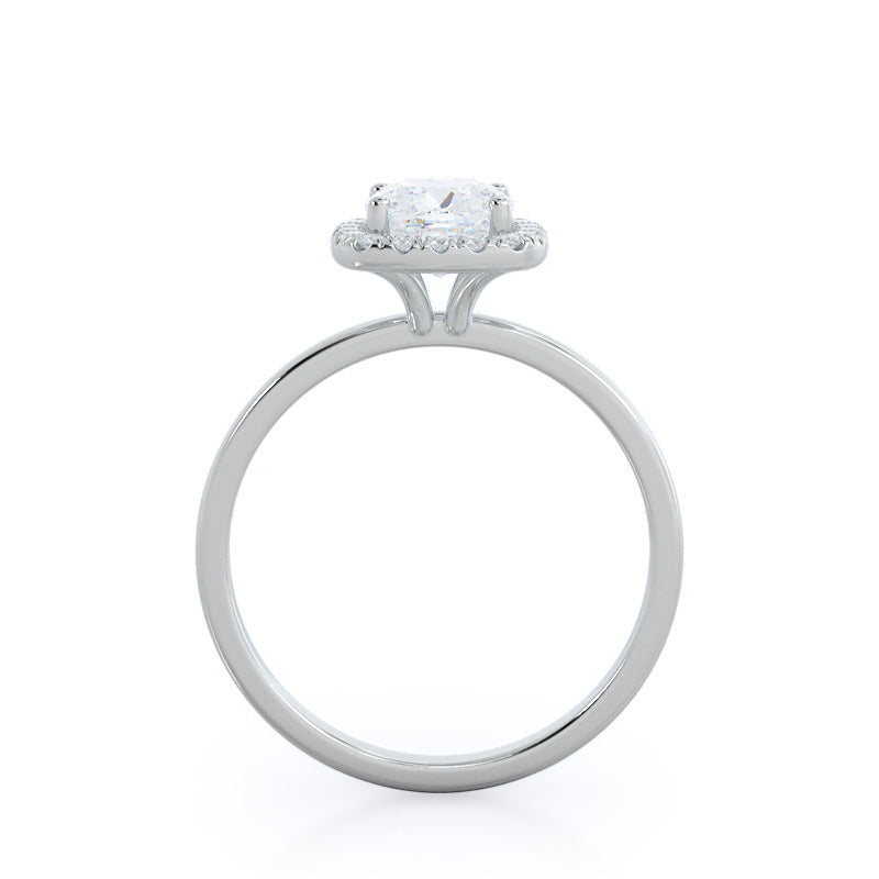 Plain Shank Halo Diamond Engagement Ring with Cushion Cut Diamond in 14KT Platinum view 2

