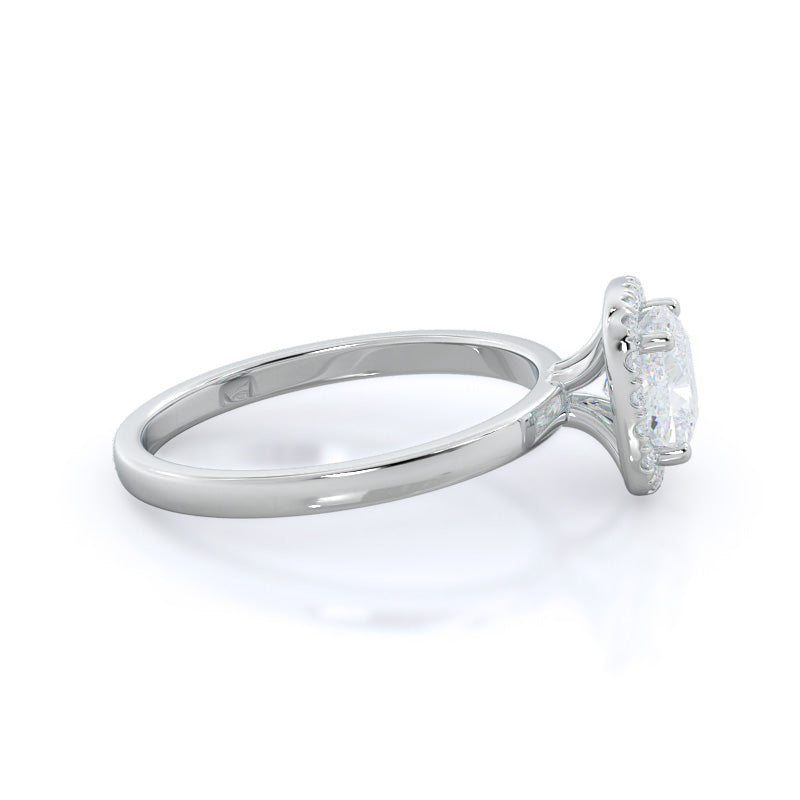 Plain Shank Halo Diamond Engagement Ring with Cushion Cut Diamond in 14KT Platinum view 3

