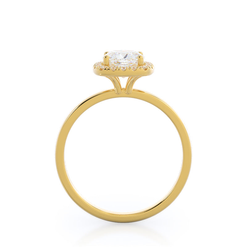 Plain Shank Halo Diamond Engagement Ring with Cushion Cut Diamond in 14KT Yellow Gold view 2

