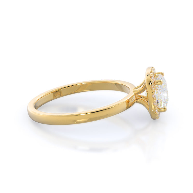 Plain Shank Halo Diamond Engagement Ring with Cushion Cut Diamond in 14KT Yellow Gold view 3
