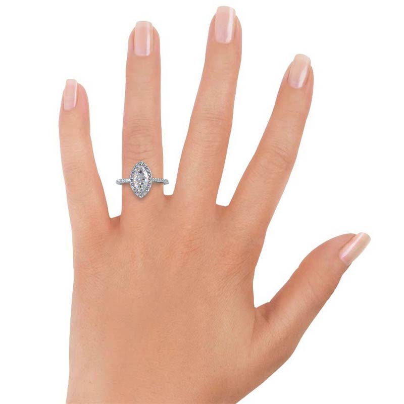 Marquise Cut Cathedral Pave Halo Engagement Ring with Lab Grown Diamond in 14KT Platinum view 5
