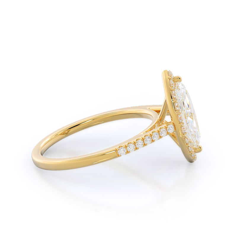 Marquise Cut Cathedral Pave Halo Engagement Ring with Lab Grown Diamond in 14KT Yellow Gold view 3
