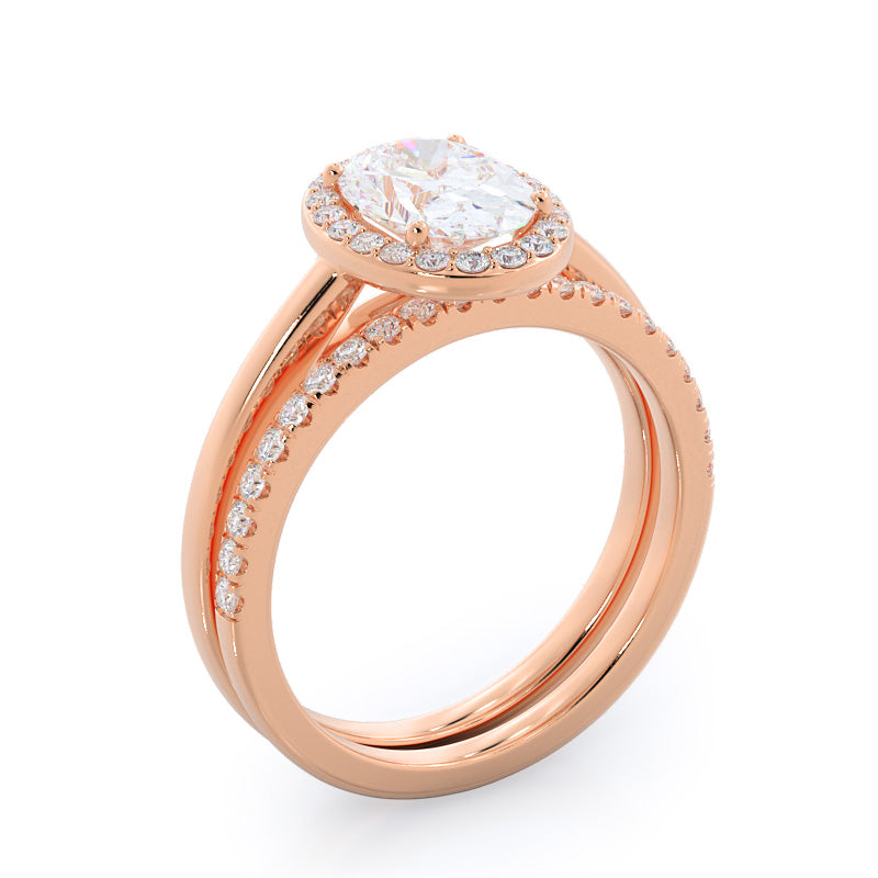 Plain Shank Halo Diamond Engagement Ring with Oval Cut Diamond in 14KT Rose Gold view 4
