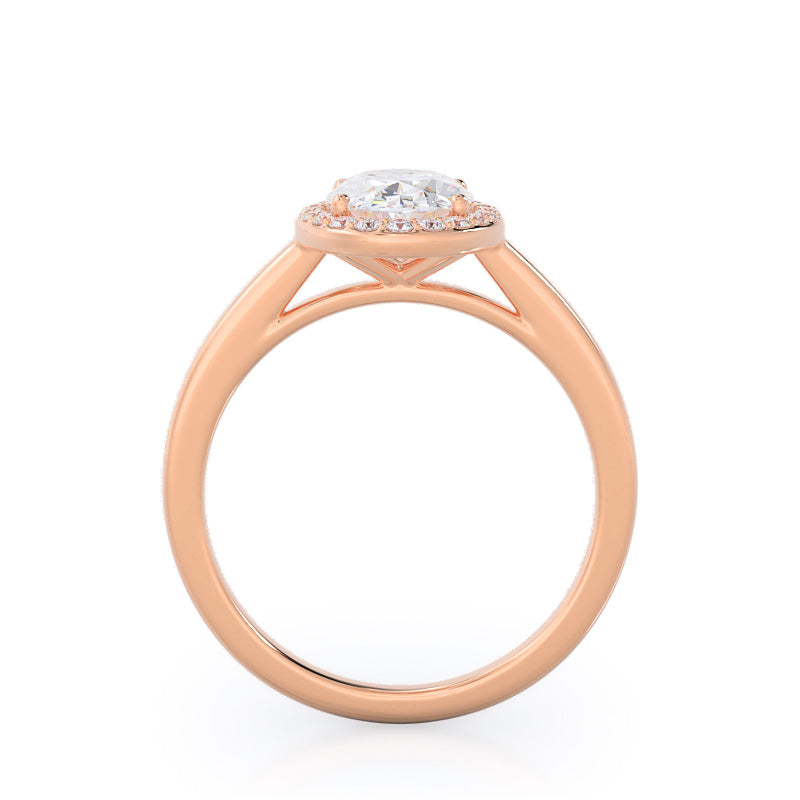 Plain Shank Halo Diamond Engagement Ring with Oval Cut Diamond in 14KT Rose Gold view 2

