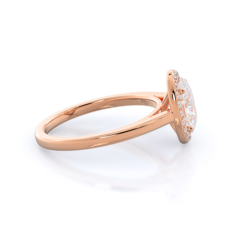 Plain Shank Halo Diamond Engagement Ring with Oval Cut Diamond in 14KT Rose Gold view 3
