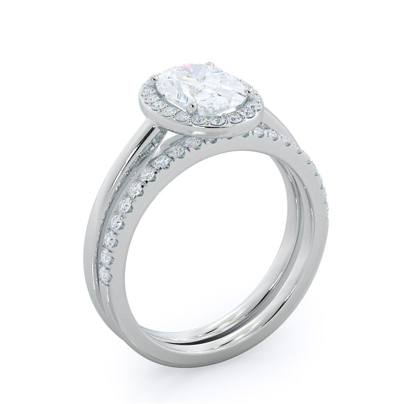 Plain Shank Halo Diamond Engagement Ring with Oval Cut Diamond in 14KT Platinum view 4
