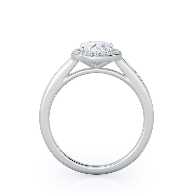 Plain Shank Halo Diamond Engagement Ring with Oval Cut Diamond in 14KT Platinum view 2
