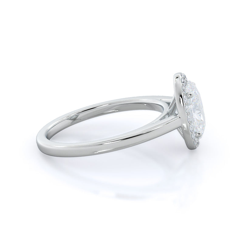 Plain Shank Halo Diamond Engagement Ring with Oval Cut Diamond in 14KT Platinum view 3
