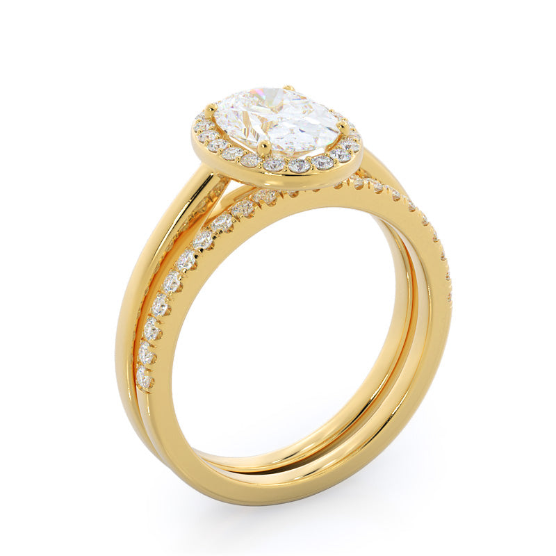 Plain Shank Halo Diamond Engagement Ring with Oval Cut Diamond in 14KT Yellow Gold view 4
