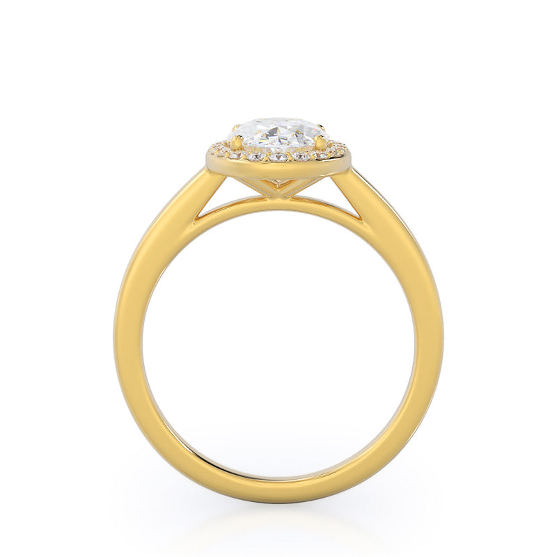 Plain Shank Halo Diamond Engagement Ring with Oval Cut Diamond in 14KT Yellow Gold view 2
