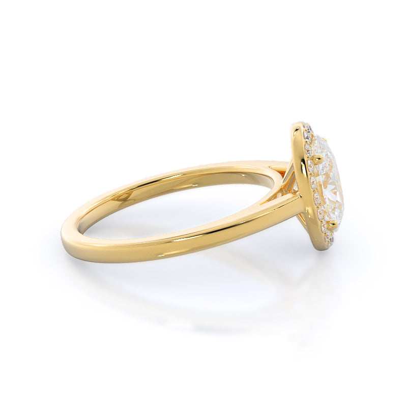 Plain Shank Halo Diamond Engagement Ring with Oval Cut Diamond in 14KT Yellow Gold view 3
