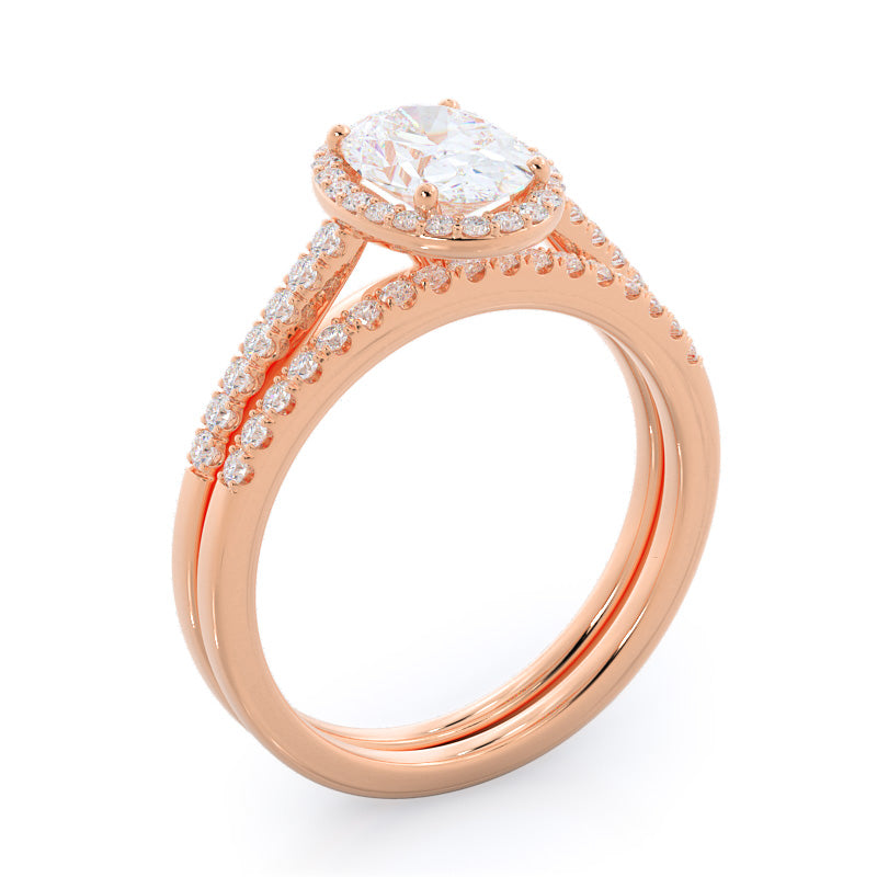 Oval Cut Cathedral Pave Halo Engagement Ring with Lab Grown Diamond in 14KT Rose Gold view 4
