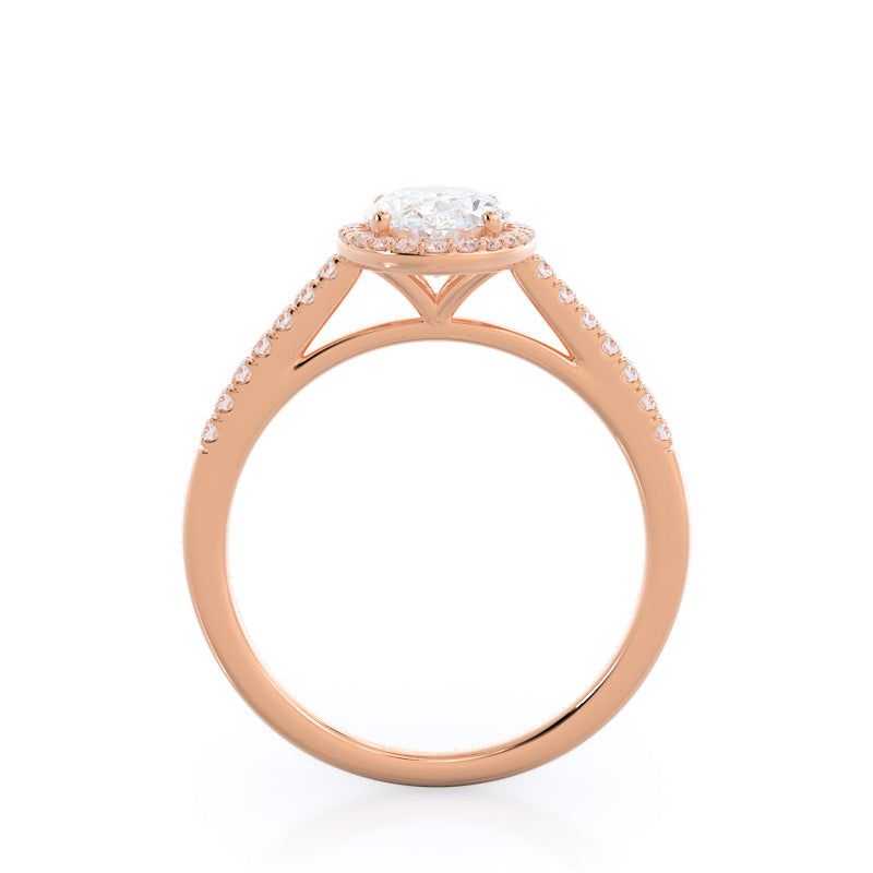 Oval Cut Cathedral Pave Halo Engagement Ring with Lab Grown Diamond in 14KT Rose Gold view 2
