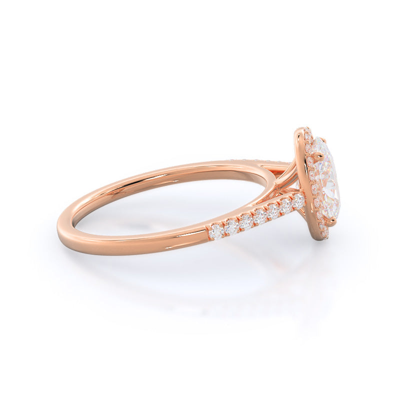 Oval Cut Cathedral Pave Halo Engagement Ring with Lab Grown Diamond in 14KT Rose Gold view 3
