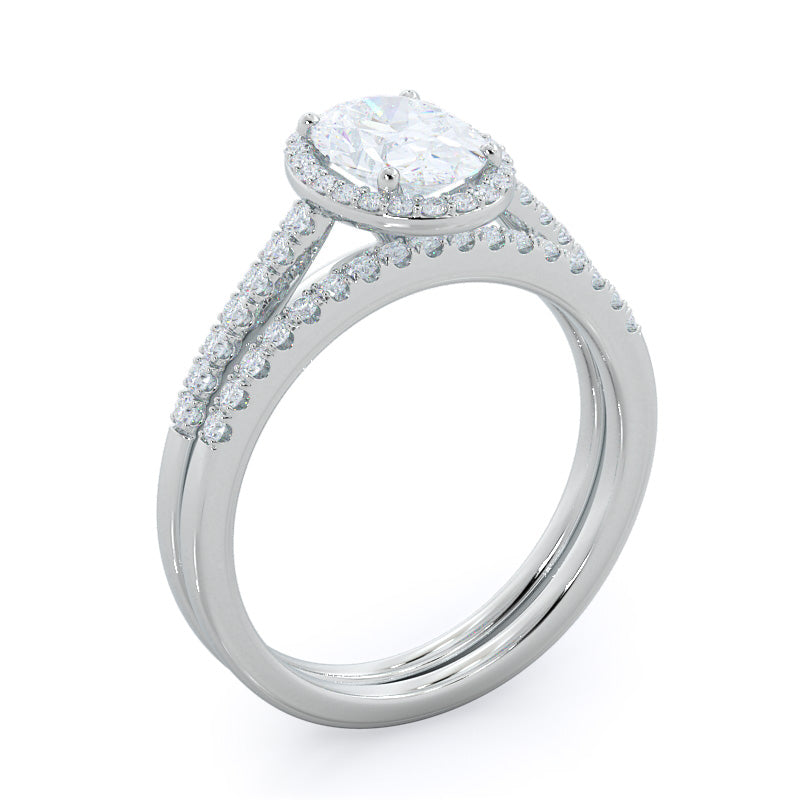 Oval Cut Cathedral Pave Halo Engagement Ring with Lab Grown Diamond in 14KT Platinum view 4
