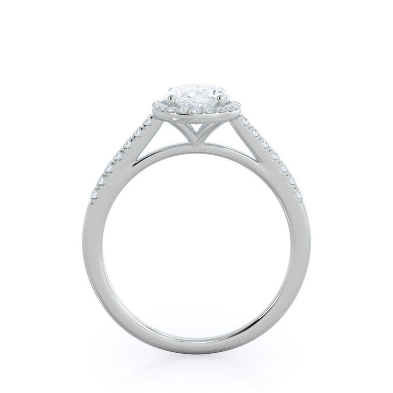 Oval Cut Cathedral Pave Halo Engagement Ring with Lab Grown Diamond in 14KT Platinum view 2
