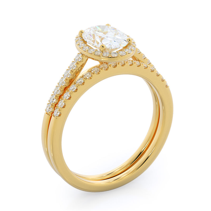 Oval Cut Cathedral Pave Halo Engagement Ring with Lab Grown Diamond in 14KT Yellow Gold view 4
