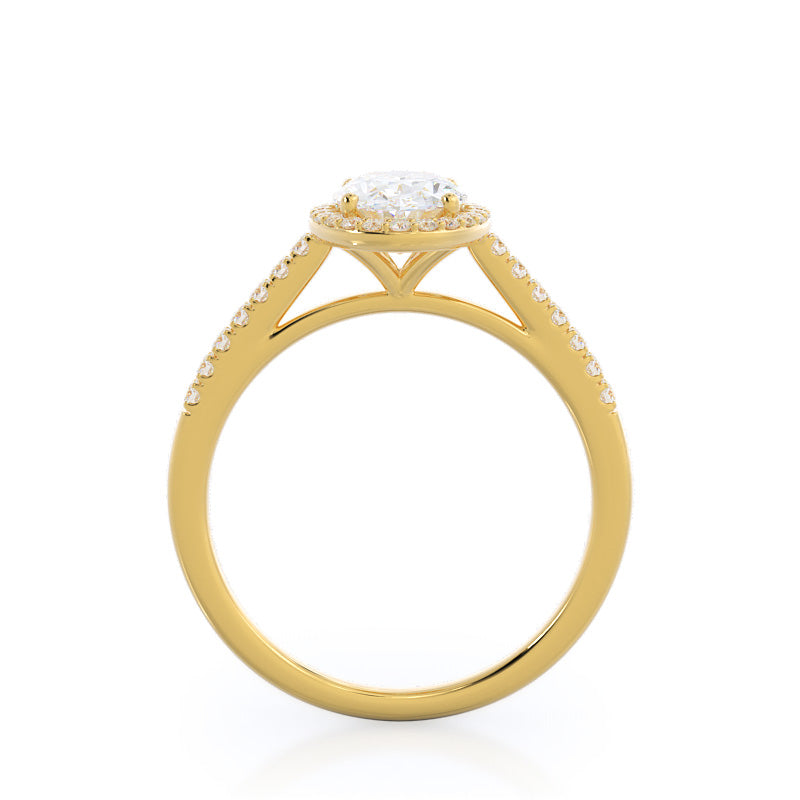Oval Cut Cathedral Pave Halo Engagement Ring with Lab Grown Diamond in 14KT Yellow Gold view 2
