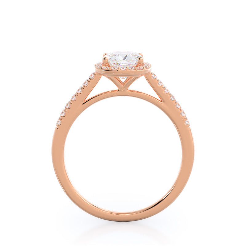 Cushion Cut Cathedral Pave Halo Engagement Ring with Lab Grown Diamond in 14KT Rose Gold view 2
