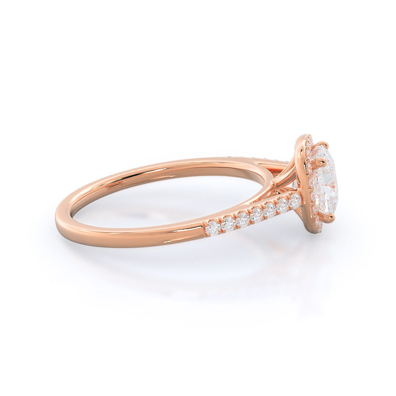 Cushion Cut Cathedral Pave Halo Engagement Ring with Lab Grown Diamond in 14KT Rose Gold view 3
