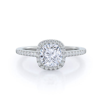 cushion cathedral halo lab diamond engagement ring