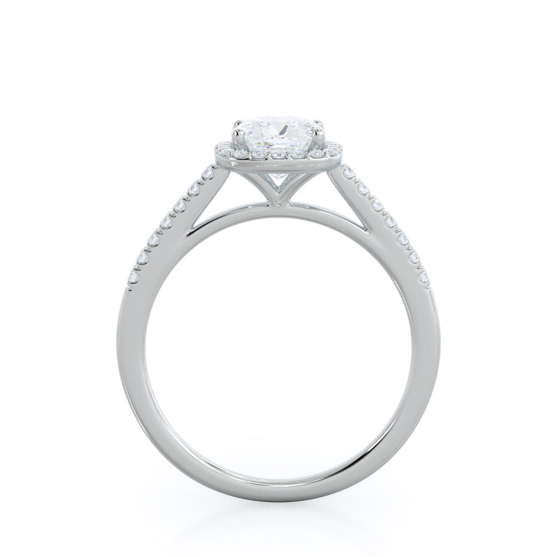 Cushion Cut Cathedral Pave Halo Engagement Ring with Lab Grown Diamond in 14KT Platinum view 2

