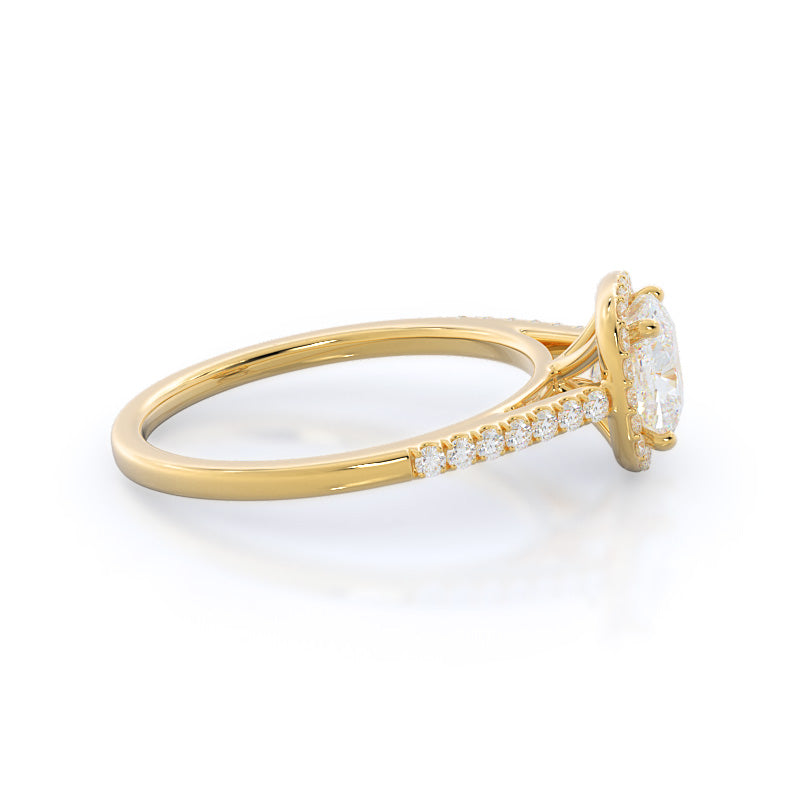 Cushion Cut Cathedral Pave Halo Engagement Ring with Lab Grown Diamond in 14KT Yellow Gold view 3
