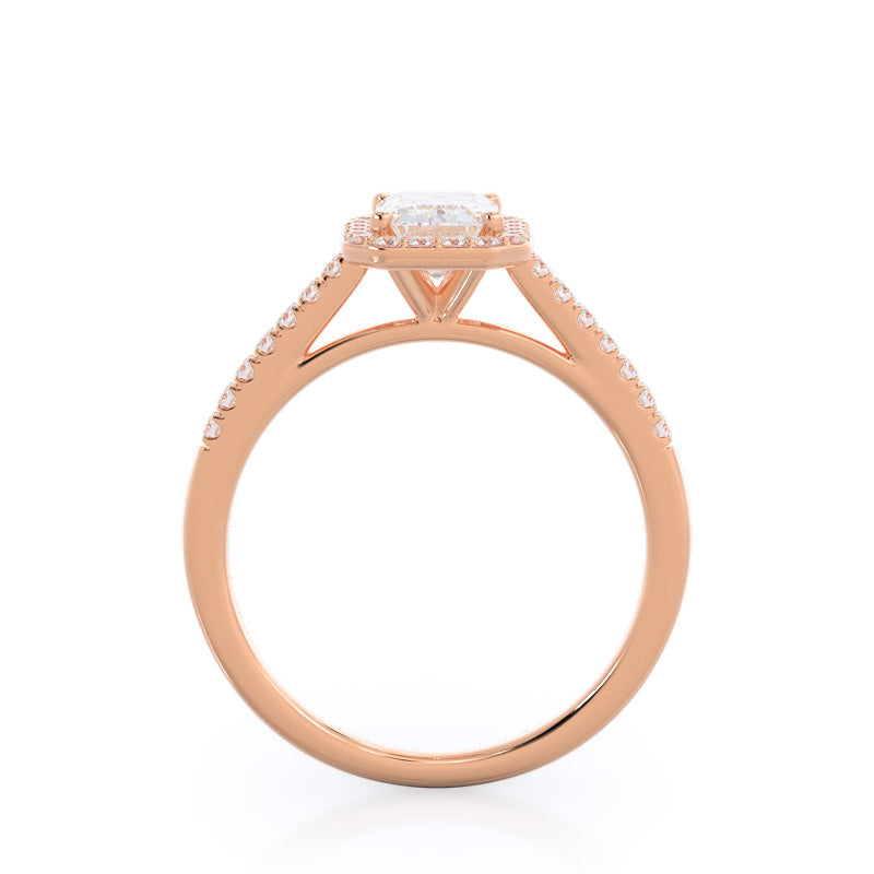 Emerald Cut Cathedral Pave Halo Engagement Ring with Lab Grown Diamond in 14KT Rose Gold view 2
