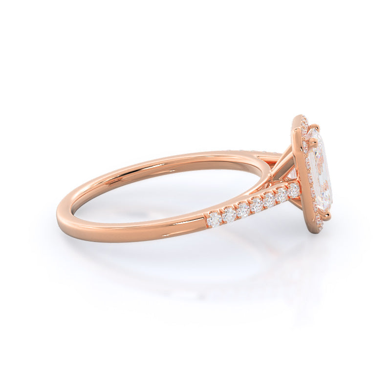 Emerald Cut Cathedral Pave Halo Engagement Ring with Lab Grown Diamond in 14KT Rose Gold view 3
