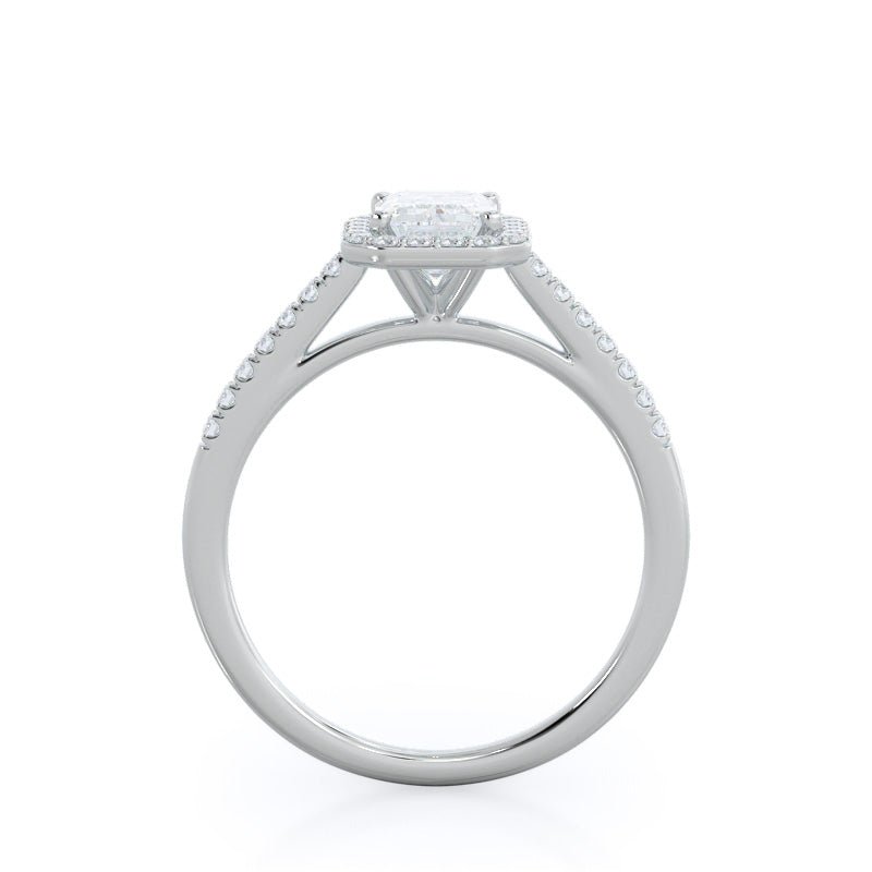 Emerald Cut Cathedral Pave Halo Engagement Ring with Lab Grown Diamond in 14KT Platinum view 2
