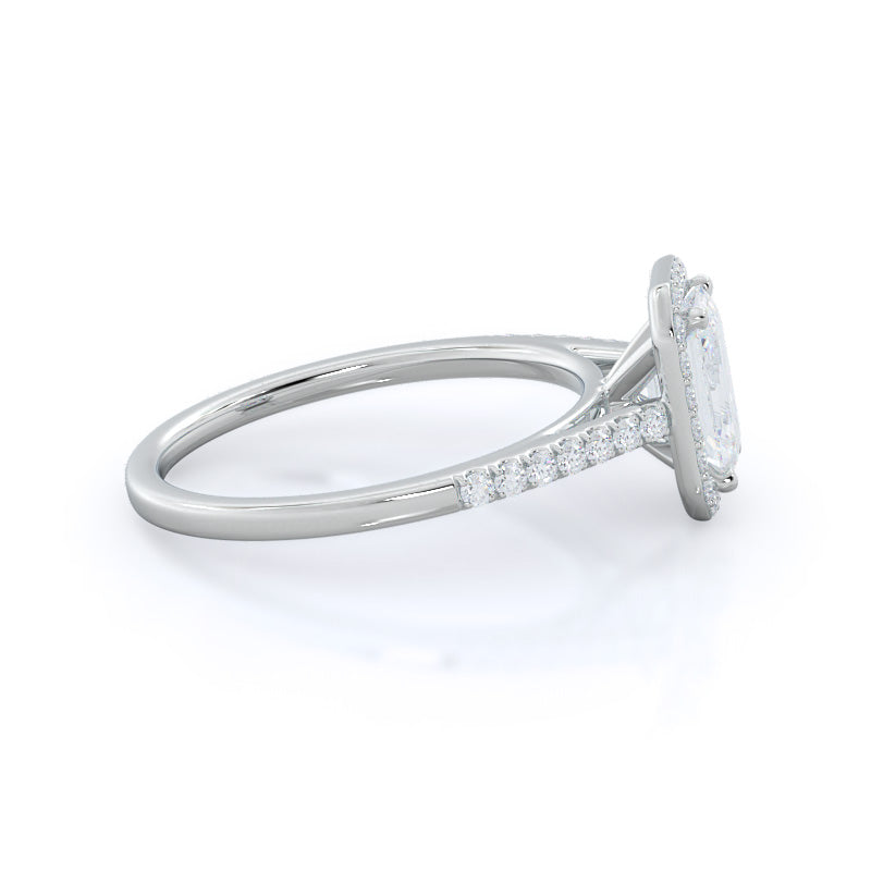 Emerald Cut Cathedral Pave Halo Engagement Ring with Lab Grown Diamond in 14KT Platinum view 3
