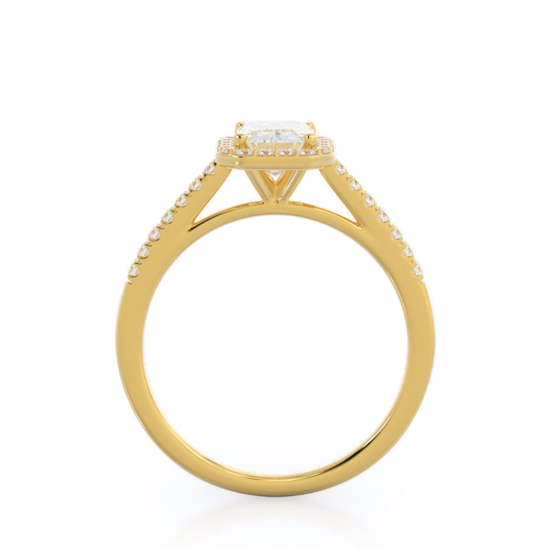 Emerald Cut Cathedral Pave Halo Engagement Ring with Lab Grown Diamond in 14KT Yellow Gold view 2
