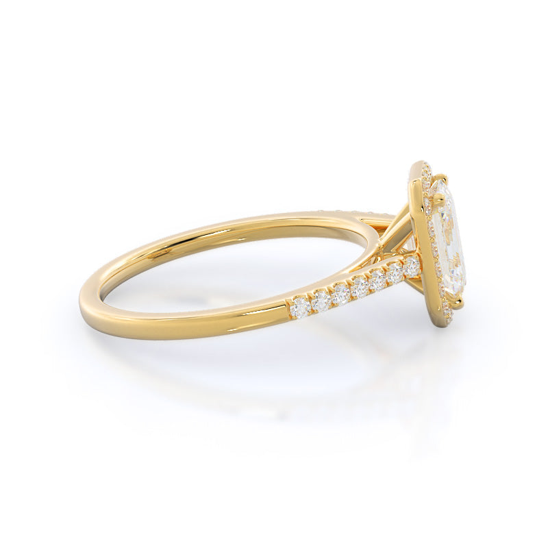 Emerald Cut Cathedral Pave Halo Engagement Ring with Lab Grown Diamond in 14KT Yellow Gold view 3
