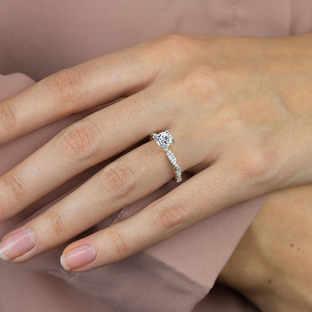 Model Wearing Winding Diamond Engagement Ring view